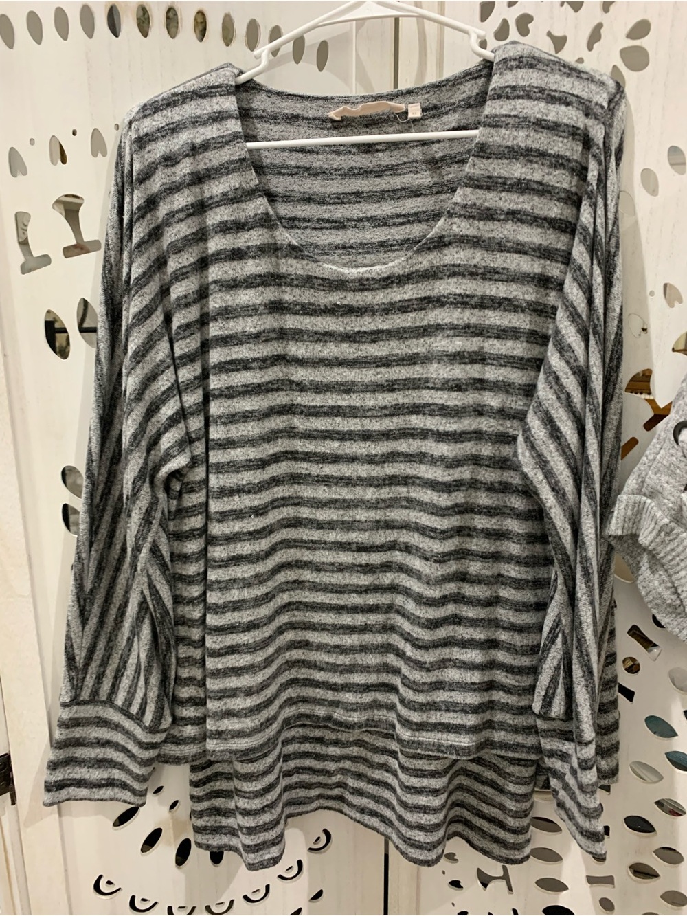 Soft Surroundings Gray & Charcoal Striped Tunic Top